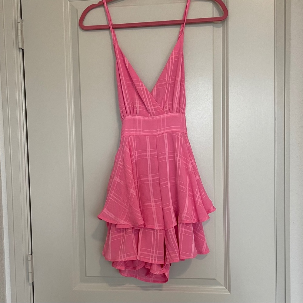 Pink Lily Hot Pink V-Neck Ruffle Tie-Waist Romper - Picture 4 of 7